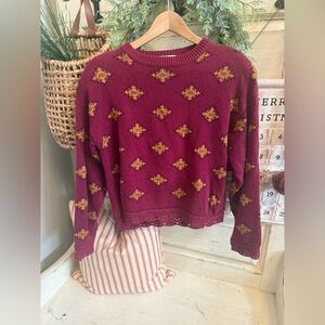 Vintage Cambridge Dry Goods Maroon and Gold Patterned Sweater